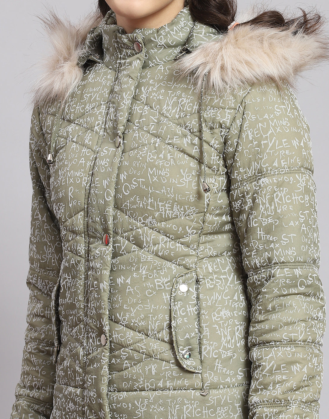 Girls Green Printed Hooded Full Sleeve Girls Jacket