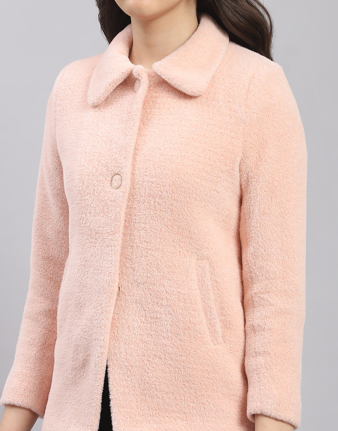 Girls Pink Solid Collar Full Sleeve Coat