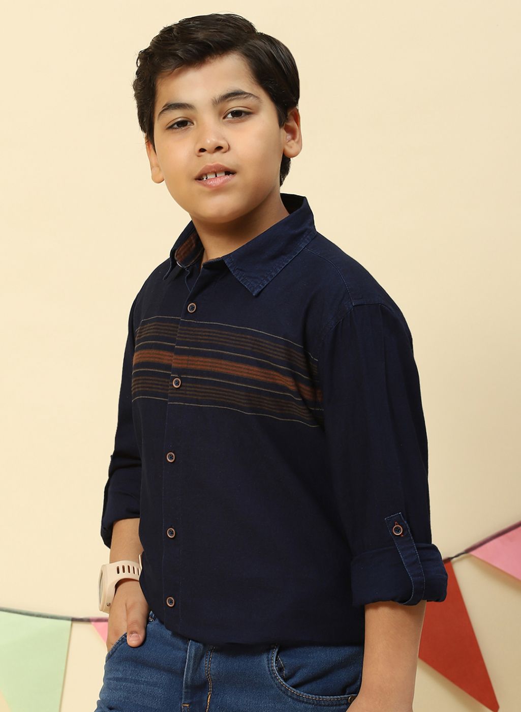 Boys Orange & NAvy Blue Stripe Shirt