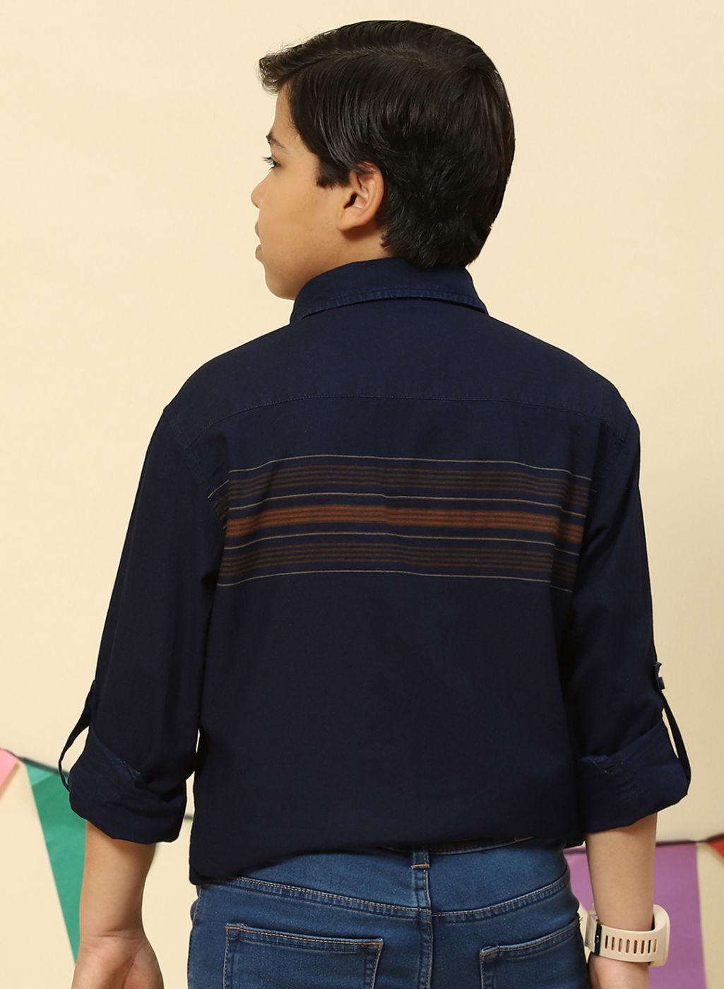 Boys Orange & NAvy Blue Stripe Shirt