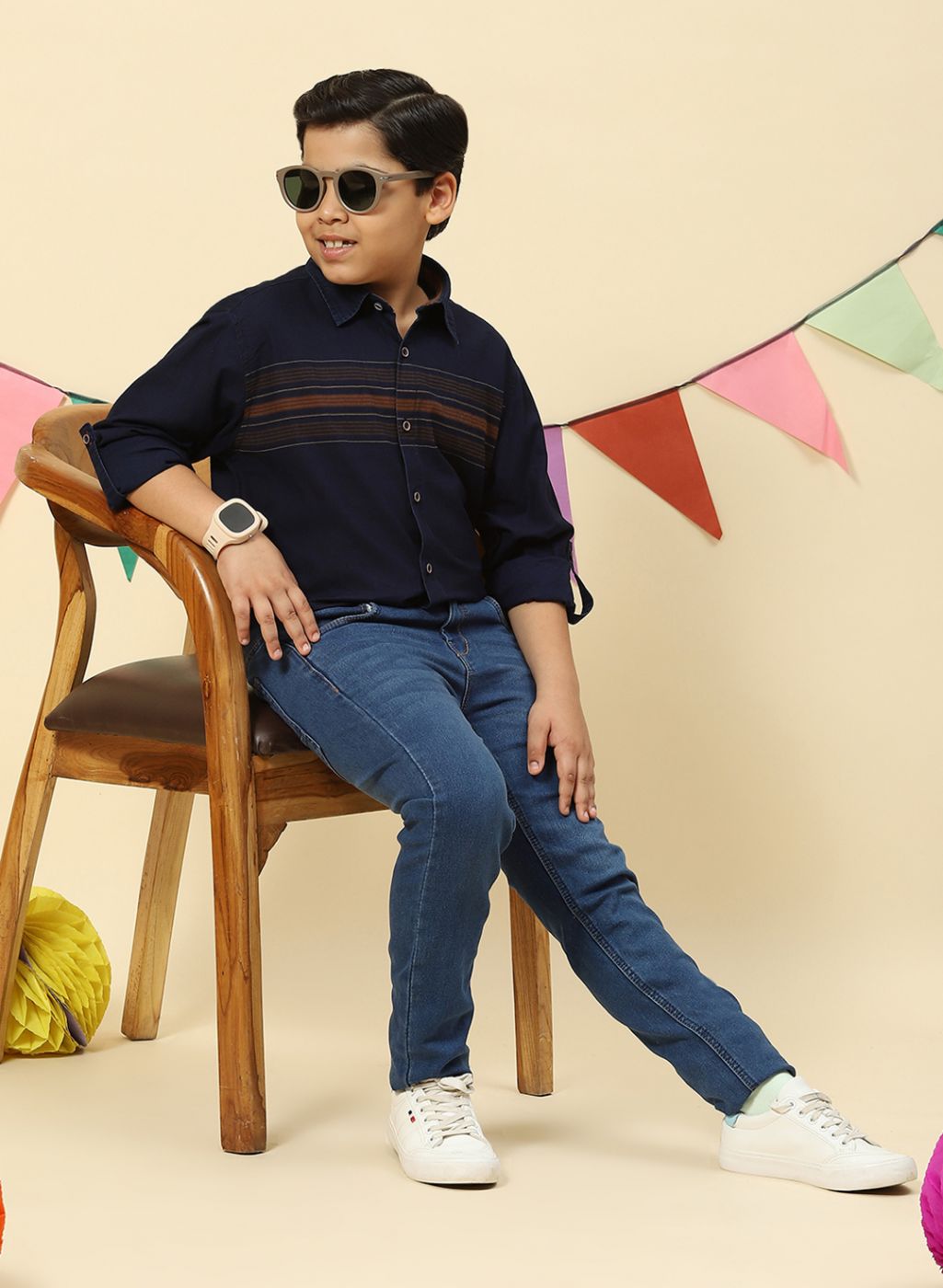 Boys Orange & NAvy Blue Stripe Shirt