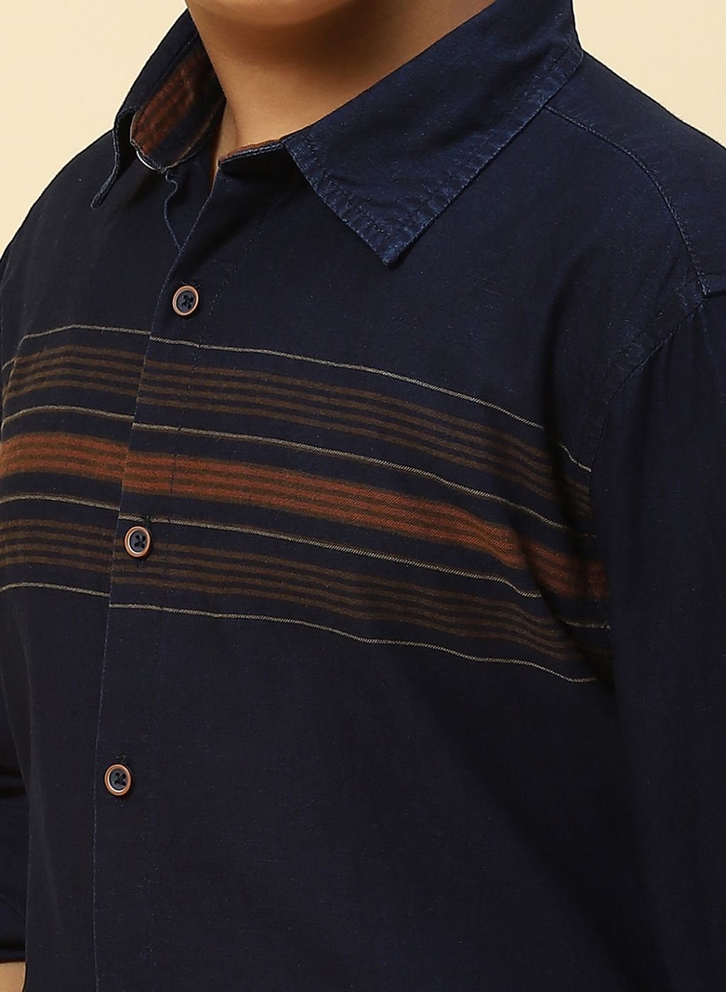 Boys Orange & NAvy Blue Stripe Shirt