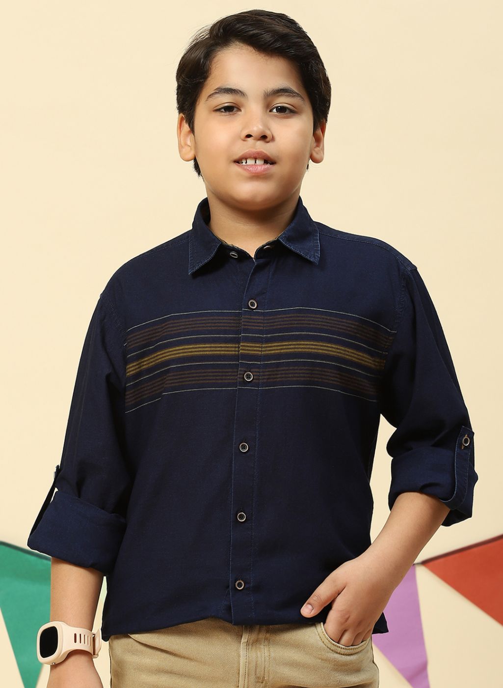 Boys Mustard & NAvy Blue Stripe Shirt