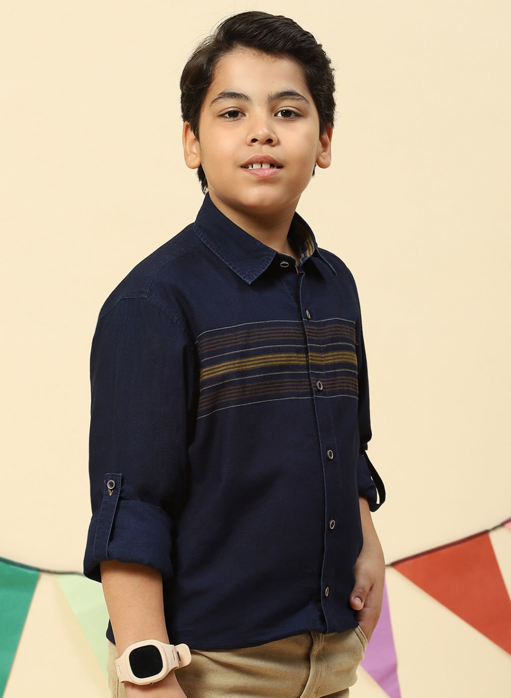 Boys Mustard & NAvy Blue Stripe Shirt