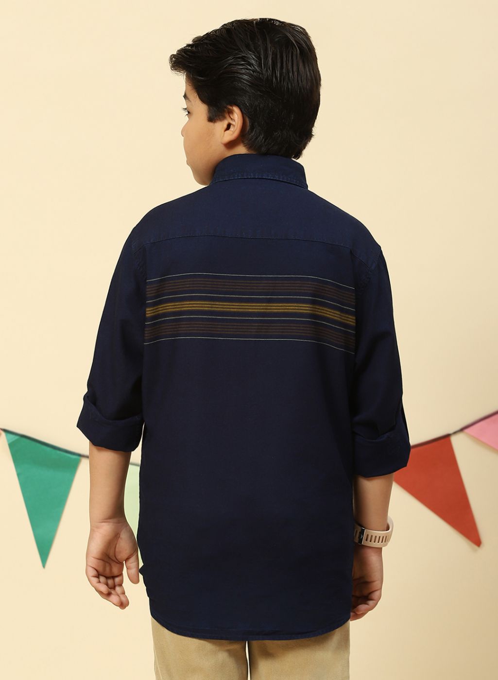Boys Mustard & NAvy Blue Stripe Shirt