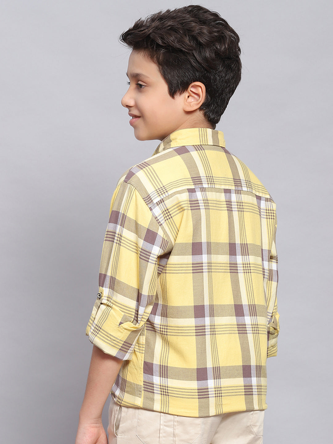 Boys Yellow Check Spread Collar Full Sleeve Shirts