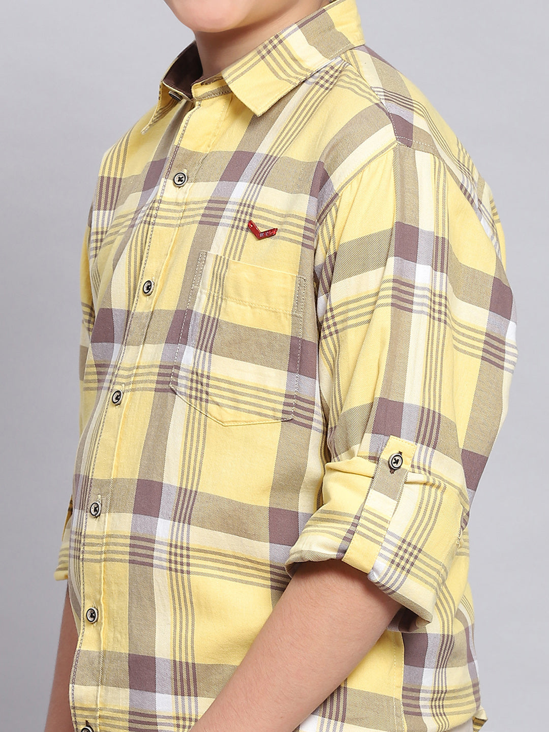Boys Yellow Check Spread Collar Full Sleeve Shirts