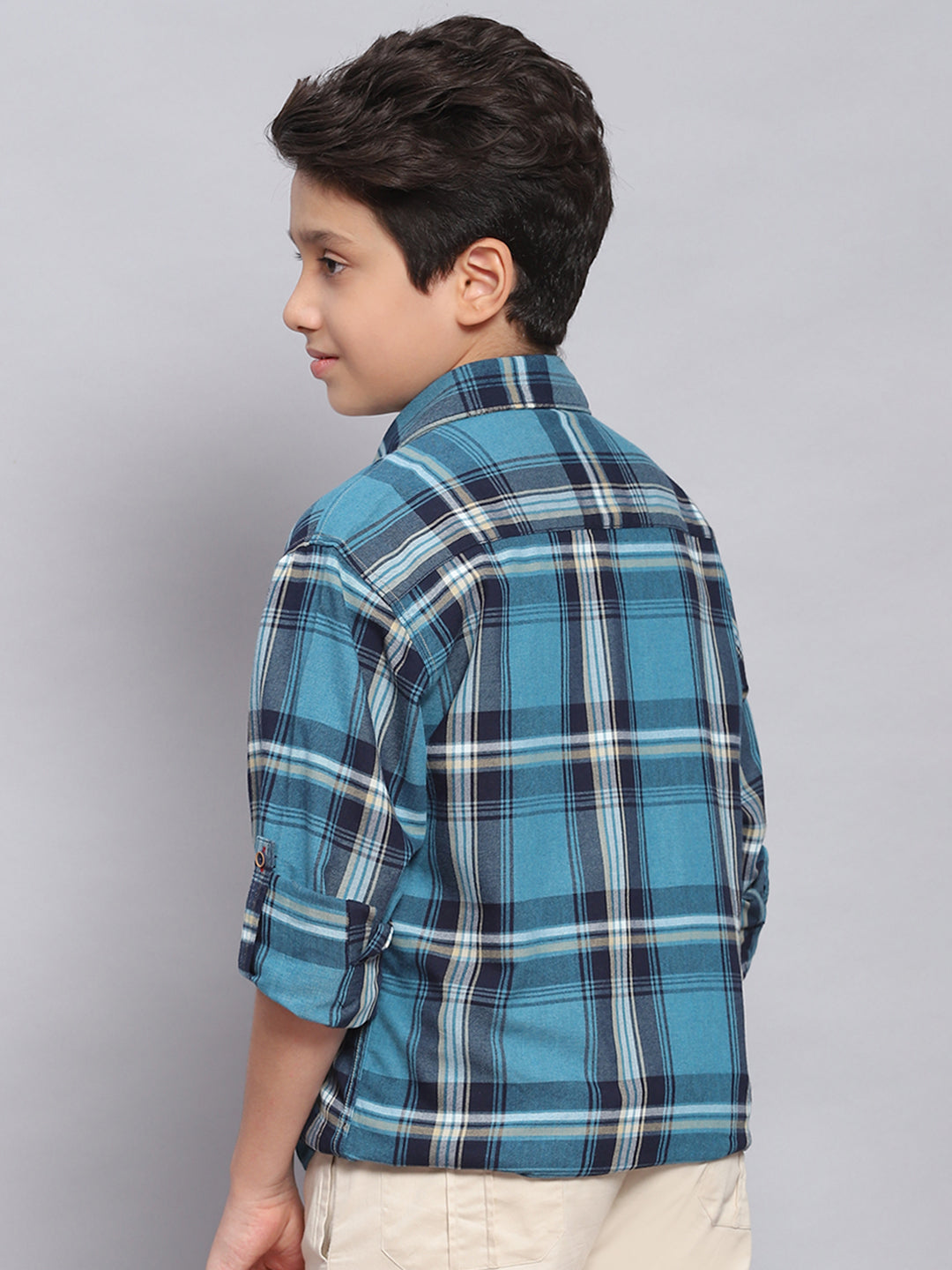 Boys Blue Check Spread Collar Full Sleeve Shirts