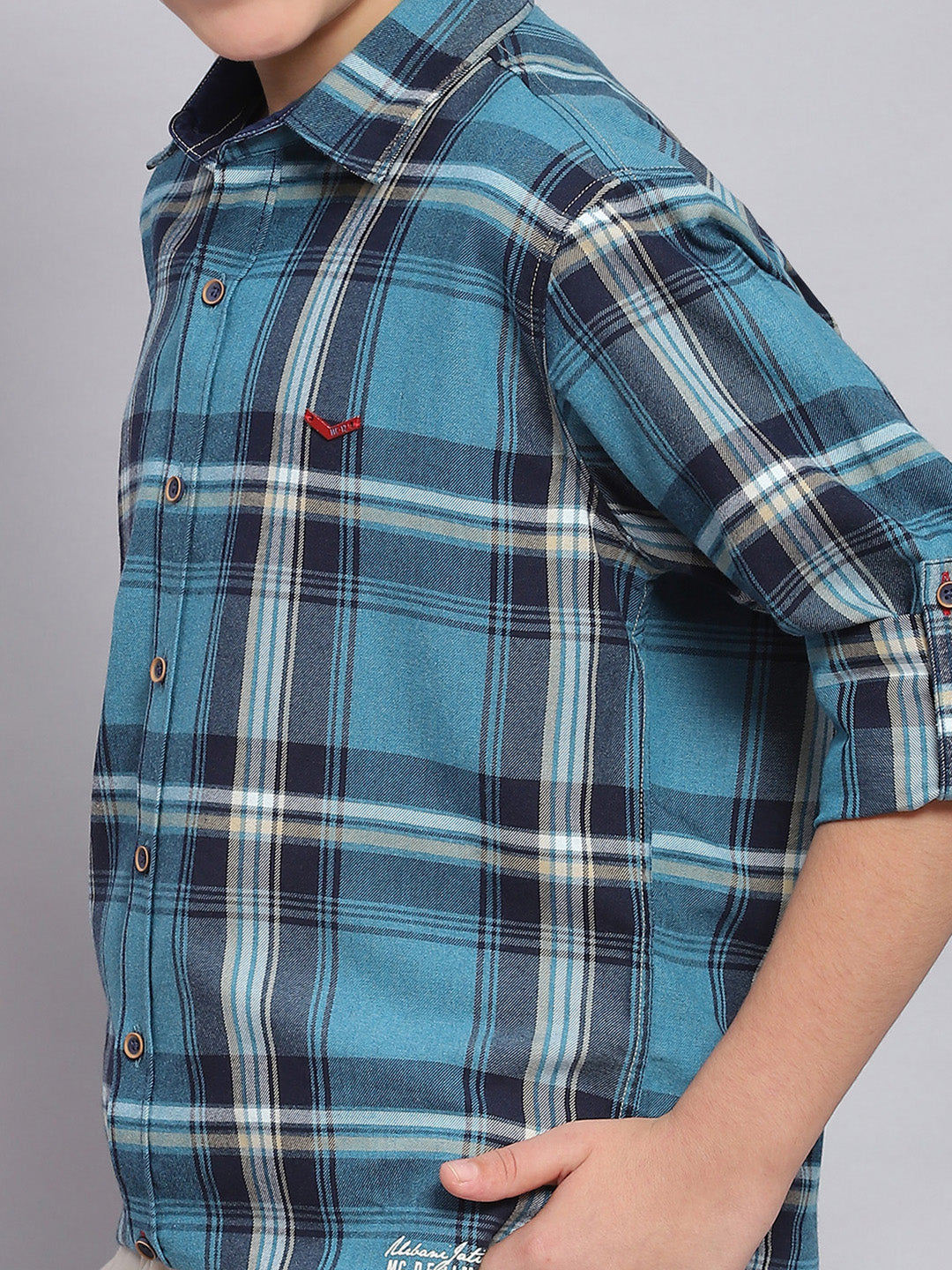Boys Blue Check Spread Collar Full Sleeve Shirts