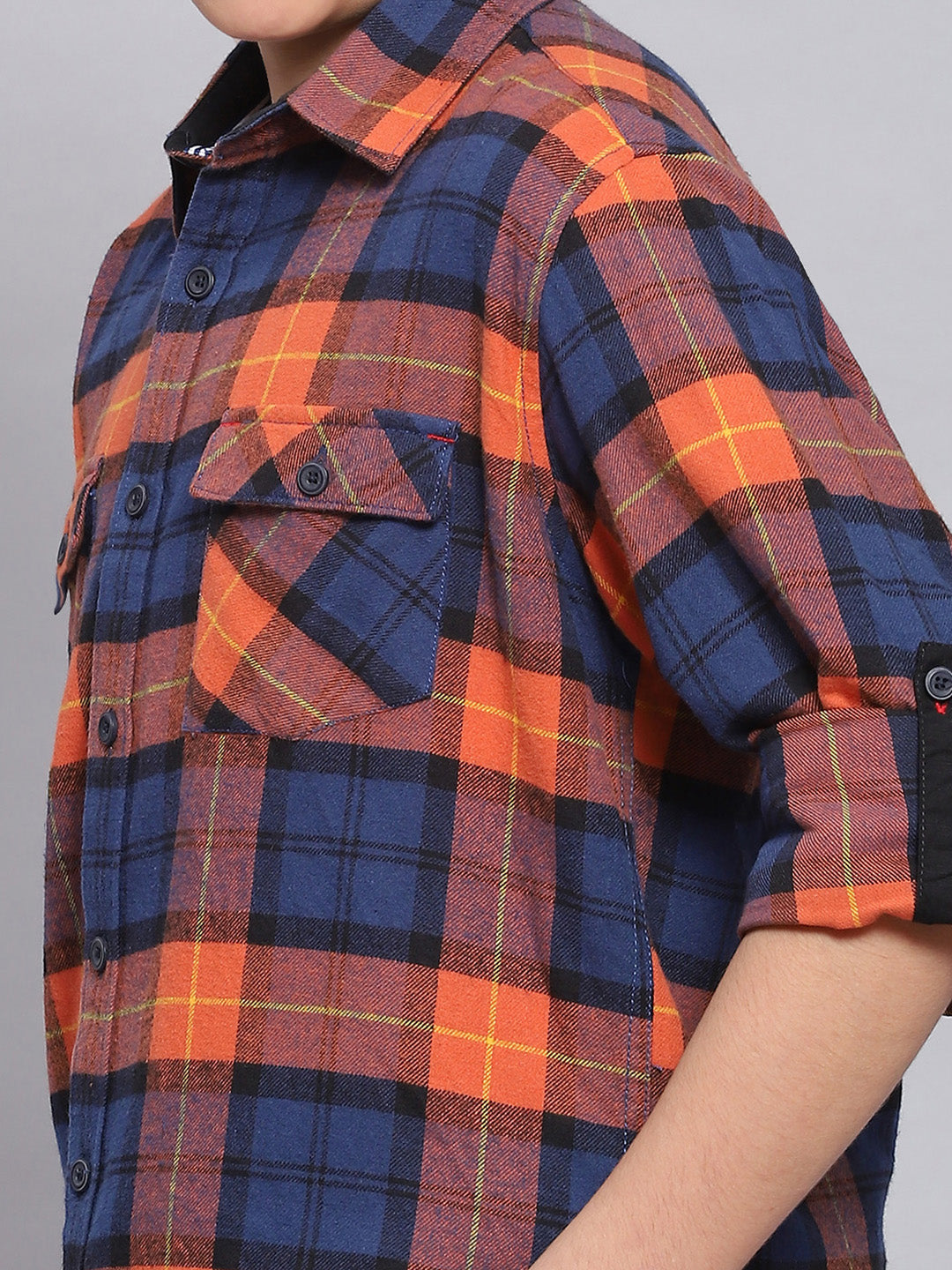 Boys Rust Check Spread Collar Full Sleeve Shirts