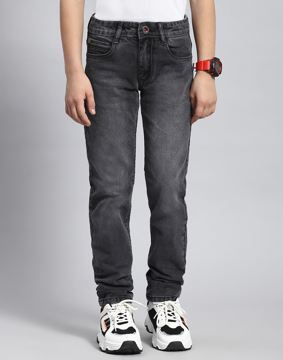 Boys Grey Light Wash Slim Fit Denim