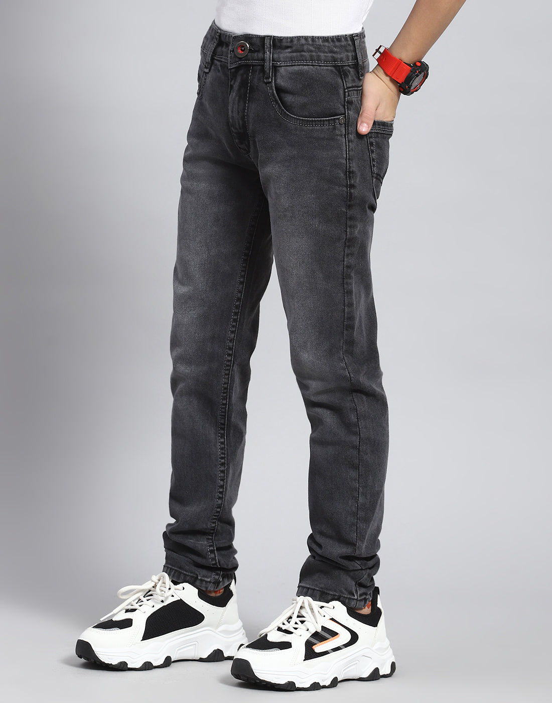 Boys Grey Light Wash Slim Fit Denim