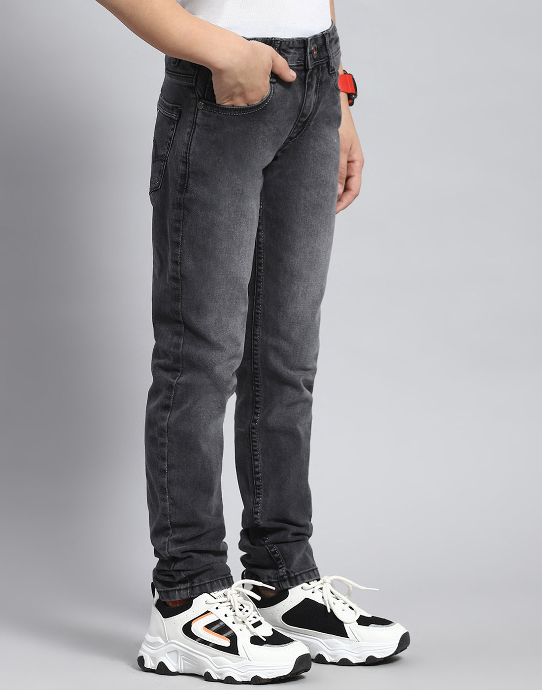 Boys Grey Light Wash Slim Fit Denim
