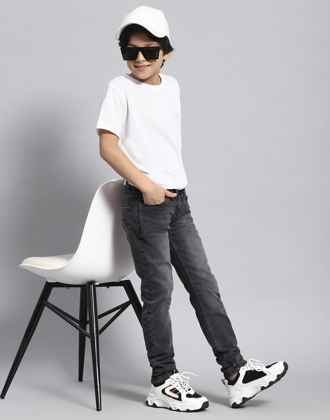 Boys Grey Light Wash Slim Fit Denim