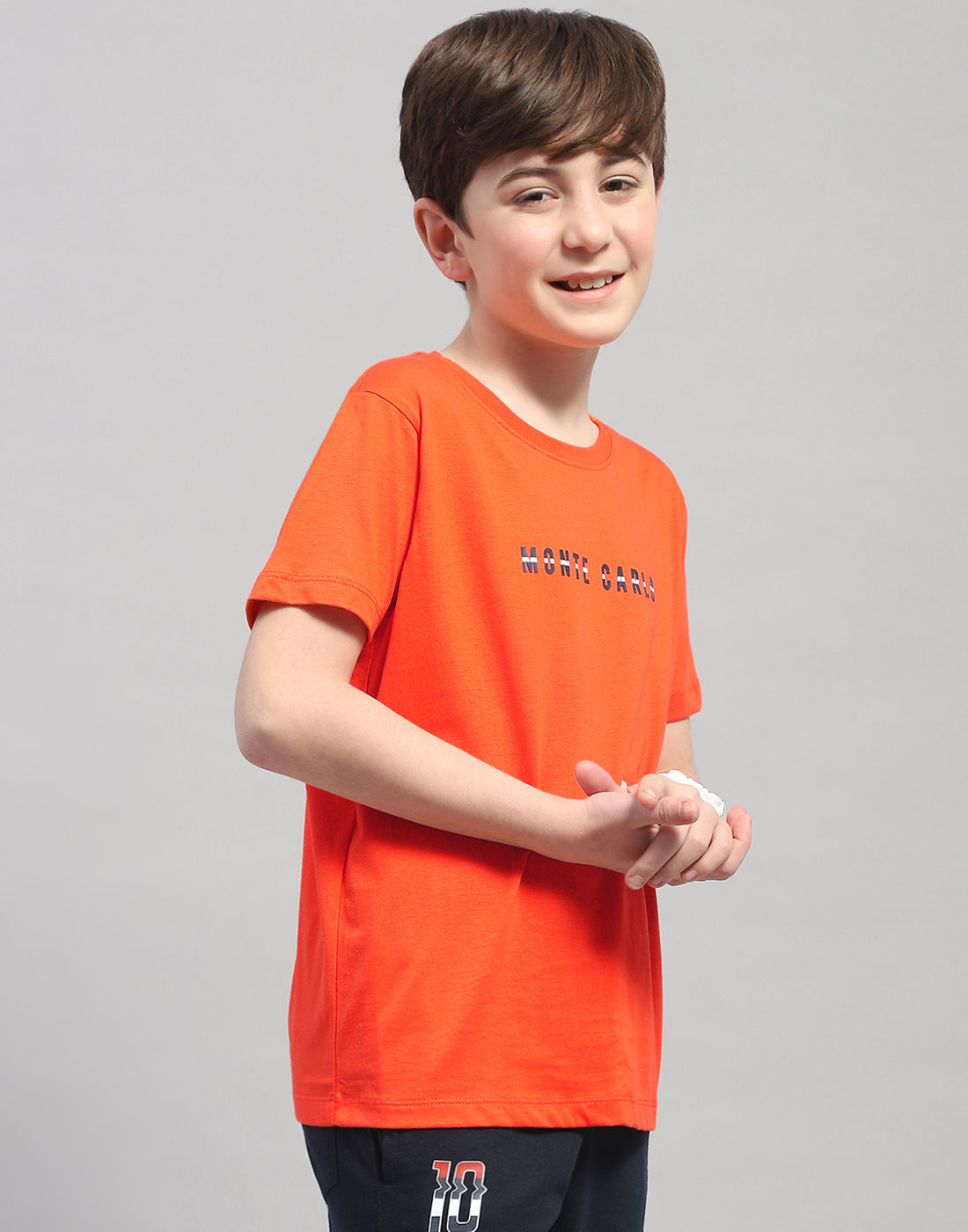 Boys Orange Printed Round Neck Half Sleeve T-Shirt