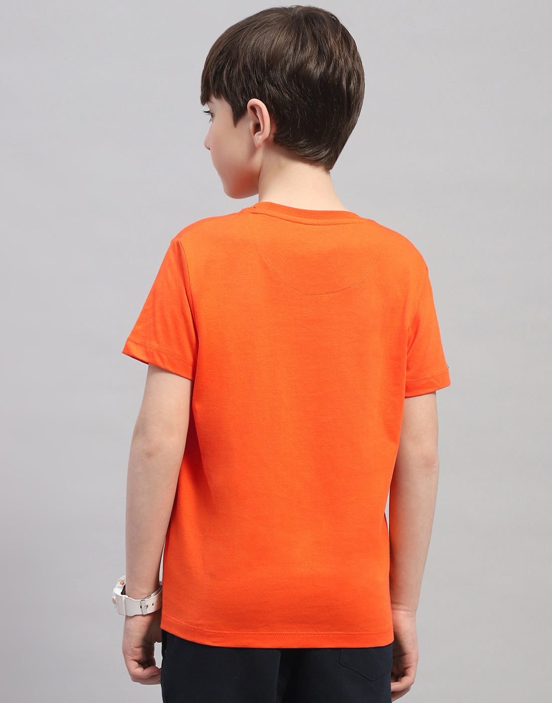Boys Orange Printed Round Neck Half Sleeve T-Shirt