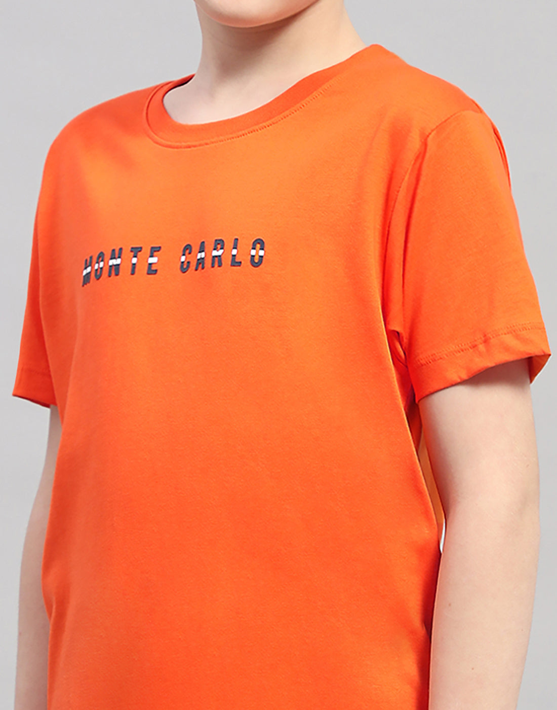 Boys Orange Printed Round Neck Half Sleeve T-Shirt