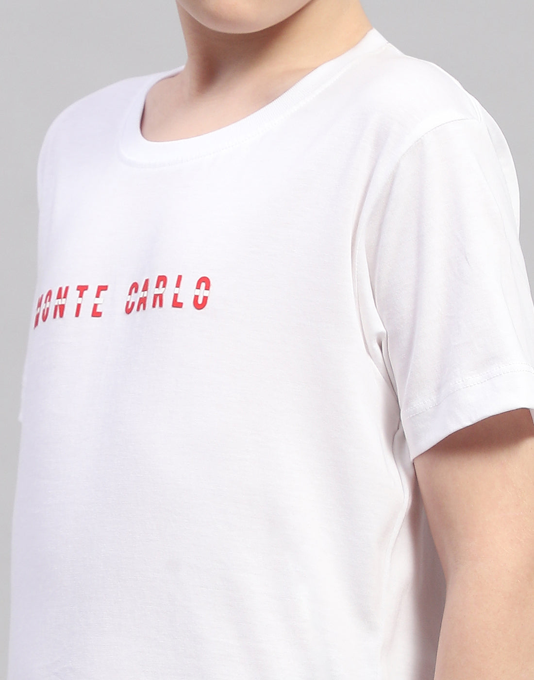 Boys White Printed Round Neck Half Sleeve T-Shirt