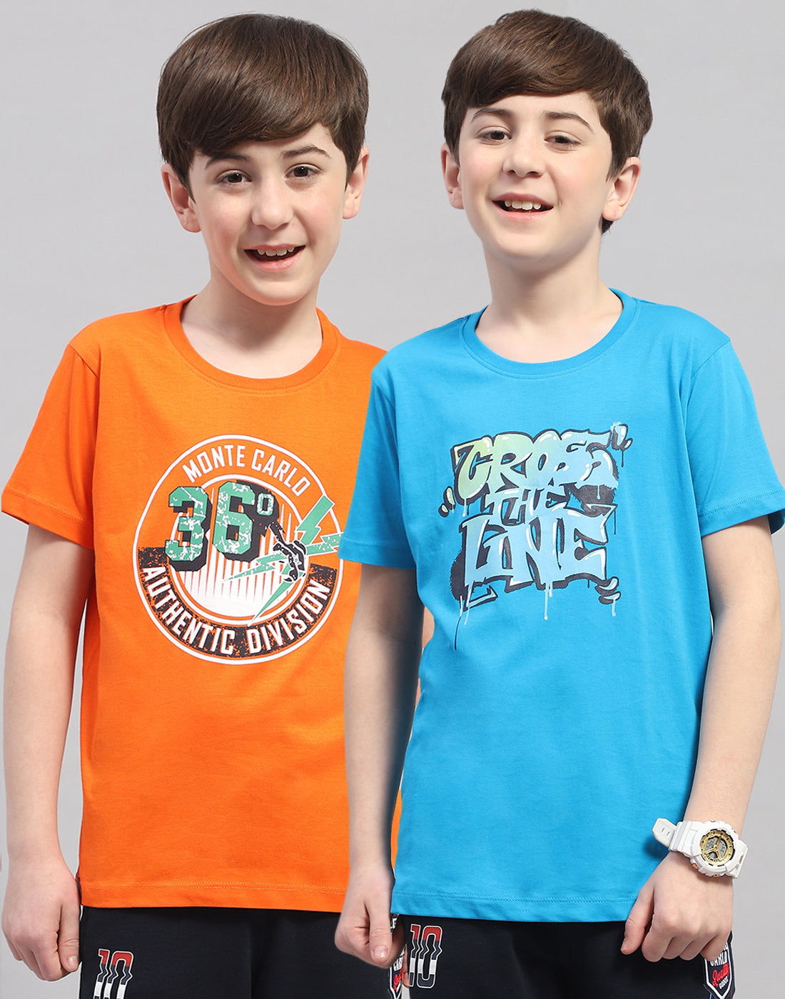 Boys Orange & Turquoise Blue Printed Round Neck Half Sleeve T-Shirt (Pack of 2)