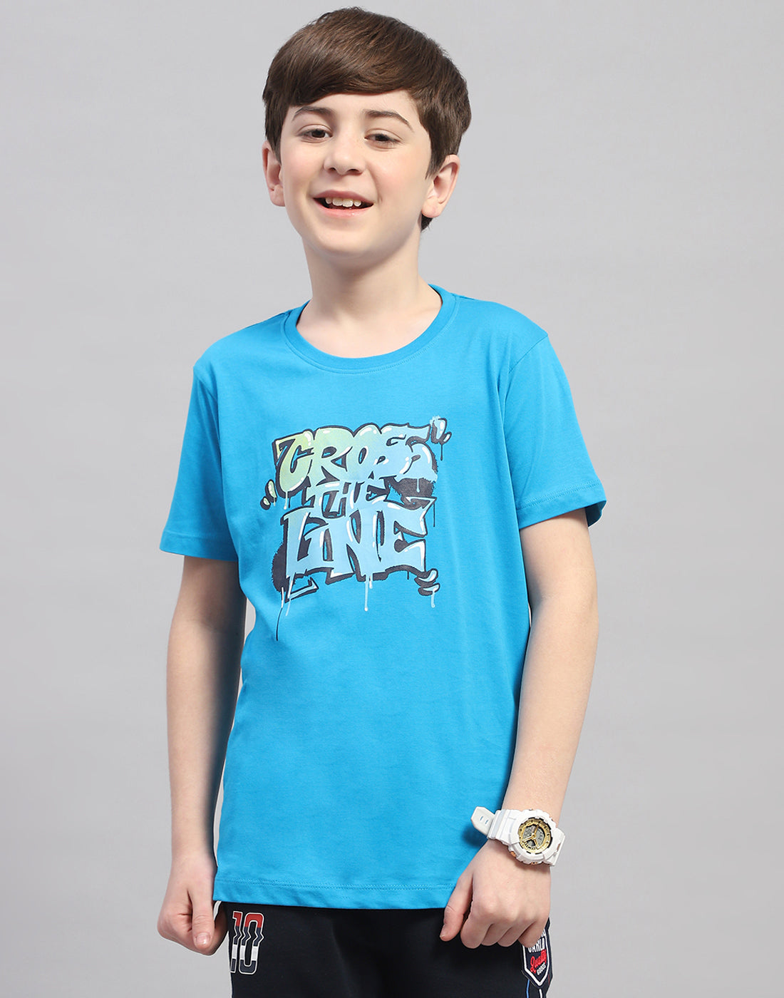 Boys Orange & Turquoise Blue Printed Round Neck Half Sleeve T-Shirt (Pack of 2)