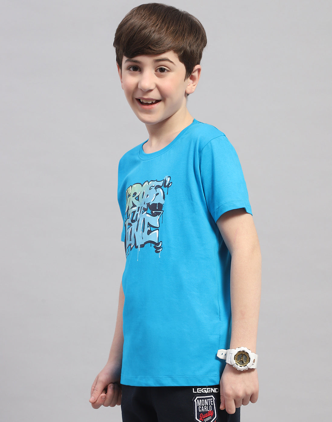Boys Orange & Turquoise Blue Printed Round Neck Half Sleeve T-Shirt (Pack of 2)