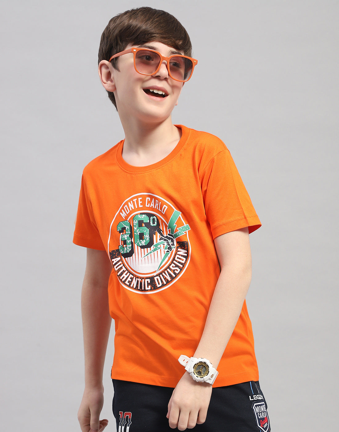 Boys Orange & Turquoise Blue Printed Round Neck Half Sleeve T-Shirt (Pack of 2)