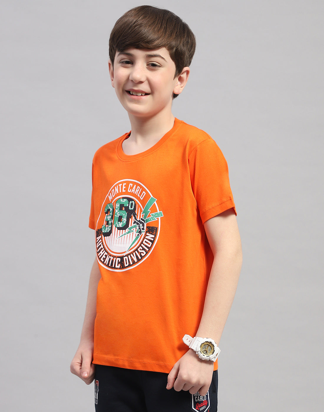 Boys Orange & Turquoise Blue Printed Round Neck Half Sleeve T-Shirt (Pack of 2)