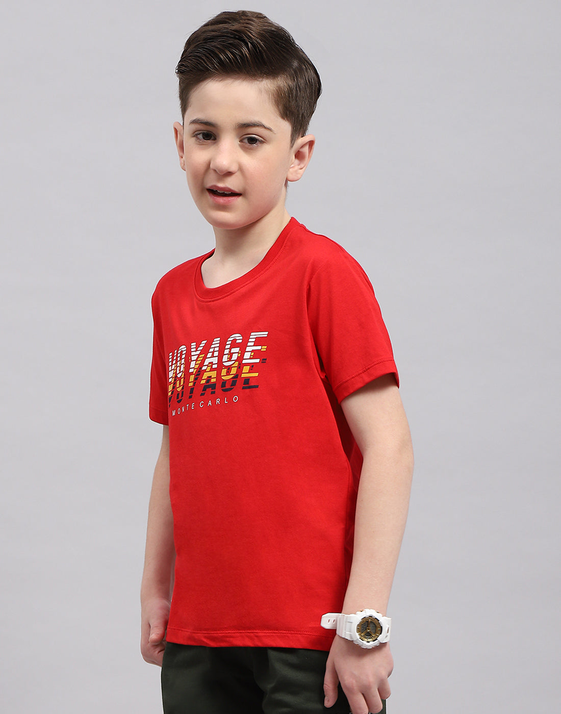 Boys Red & White Printed Round Neck Half Sleeve T-Shirt (Pack of 2)