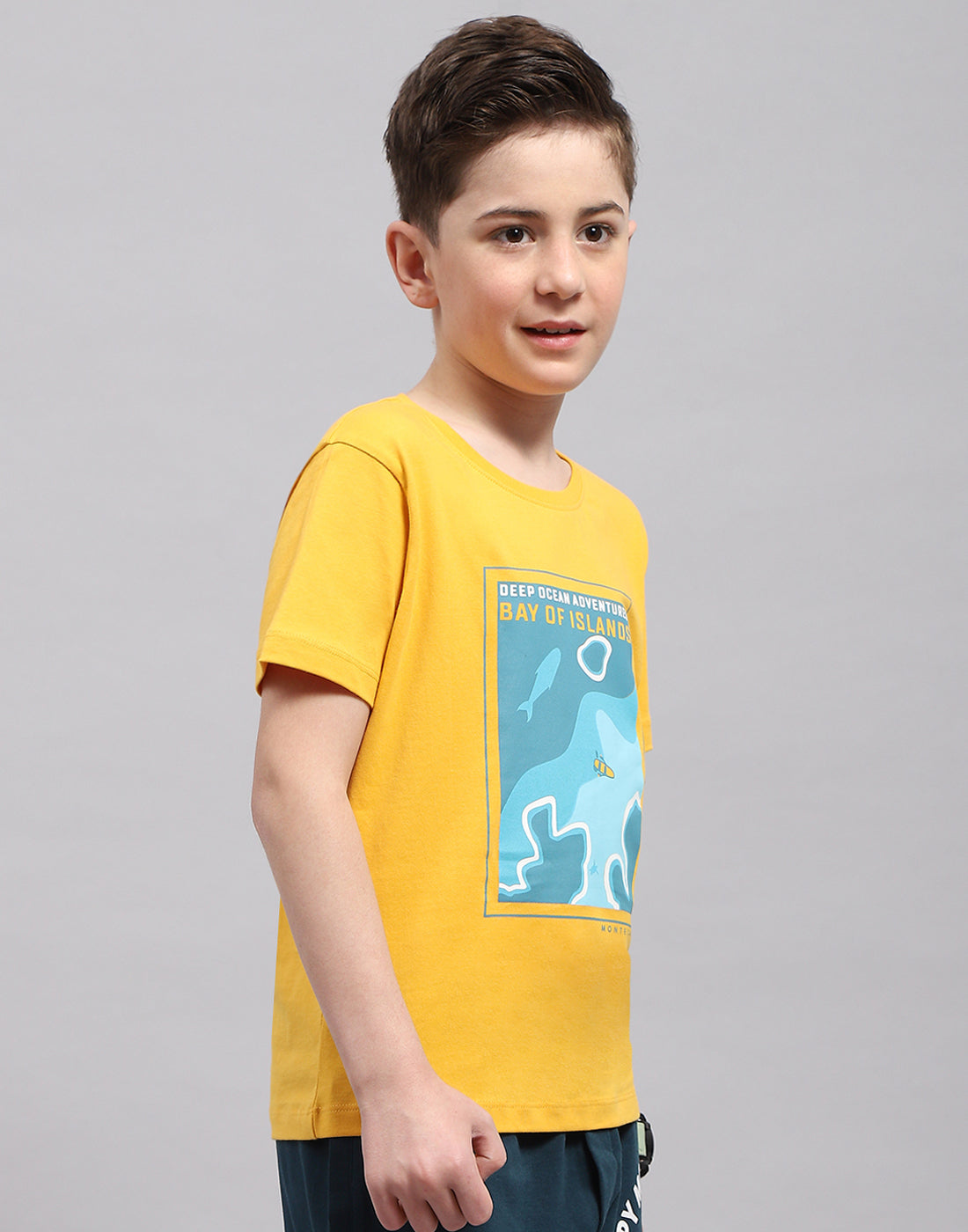 Boys Mustar & Aqua Blue Printed Round Neck Half Sleeve T-Shirt (Pack of 2)