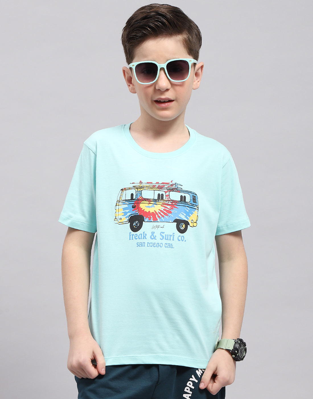 Boys Mustar & Aqua Blue Printed Round Neck Half Sleeve T-Shirt (Pack of 2)
