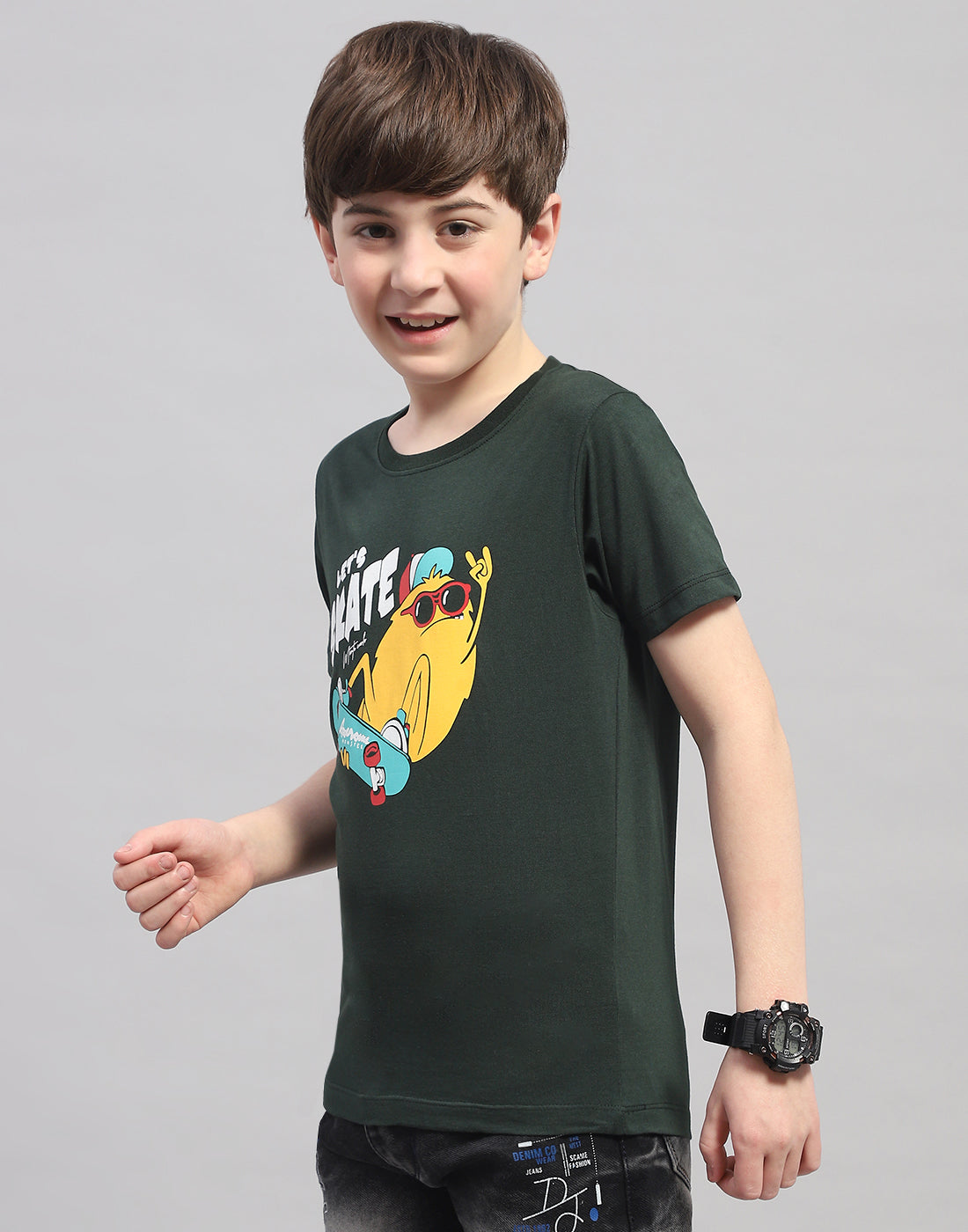 Boys Green & Turquoise Blue Printed Round Neck Half Sleeve T-Shirt (Pack of 2)