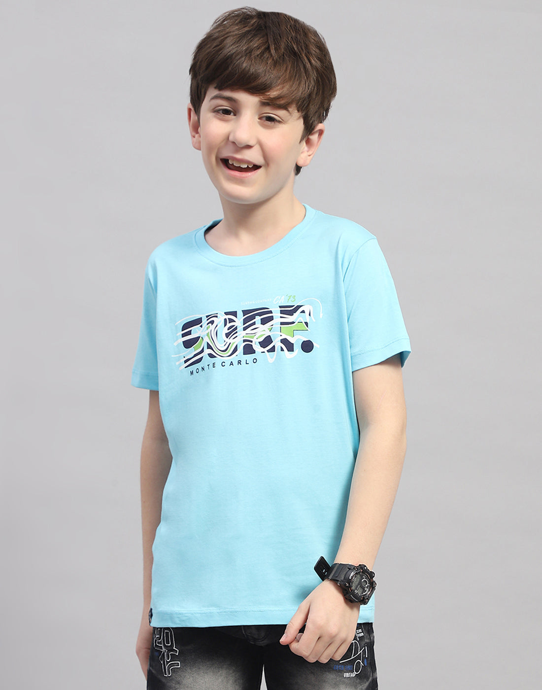Boys Green & Turquoise Blue Printed Round Neck Half Sleeve T-Shirt (Pack of 2)