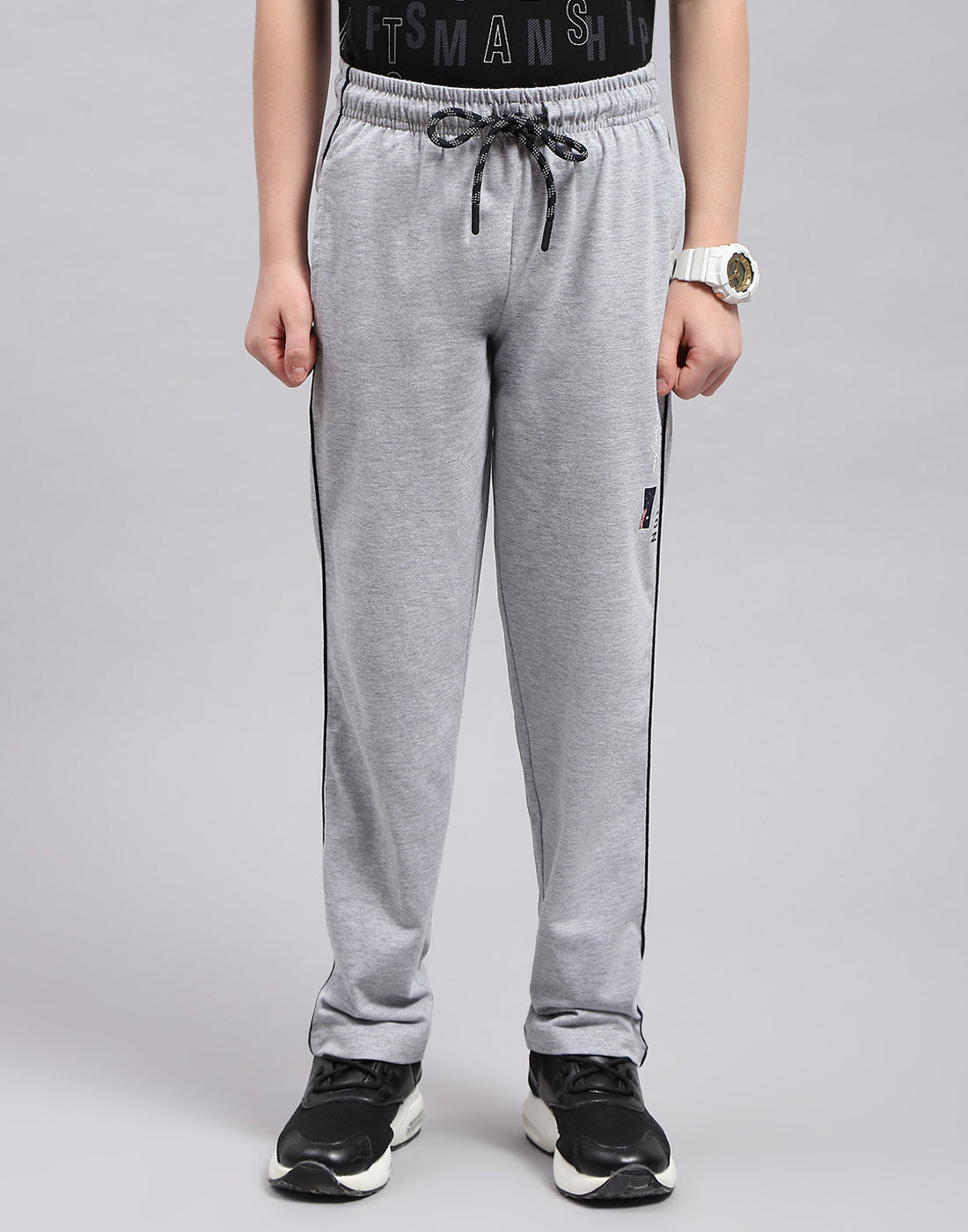 Boys Grey Melange Printed Regular Fit Lower