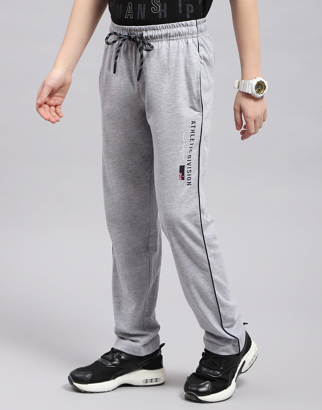 Boys Grey Melange Printed Regular Fit Lower