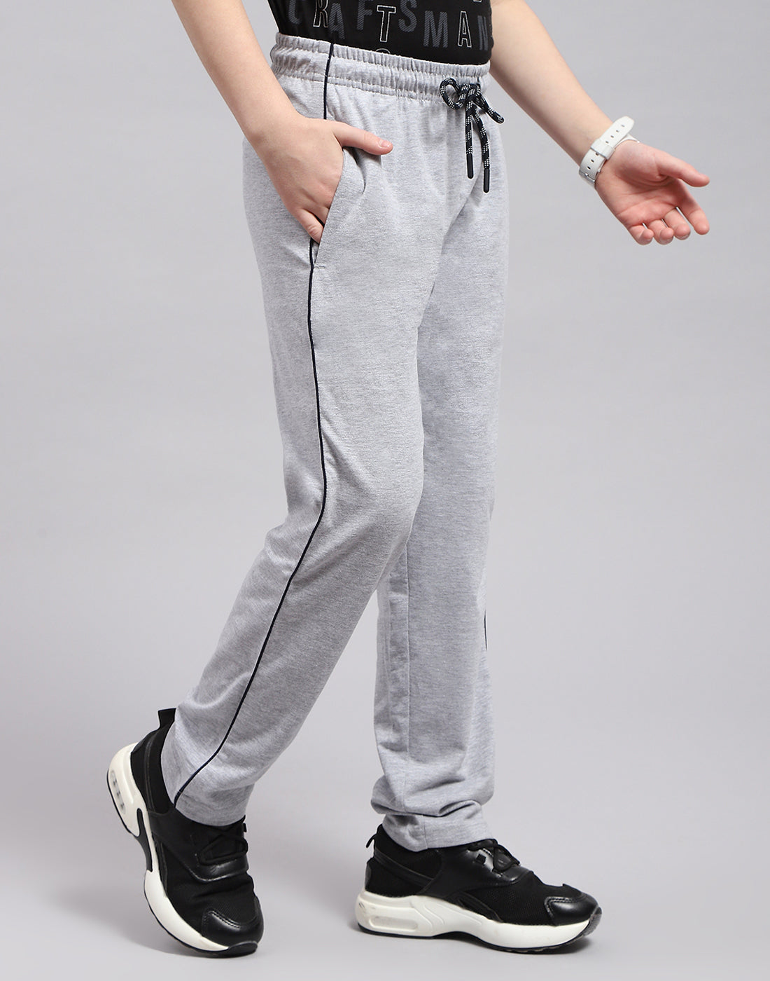 Boys Grey Melange Printed Regular Fit Lower