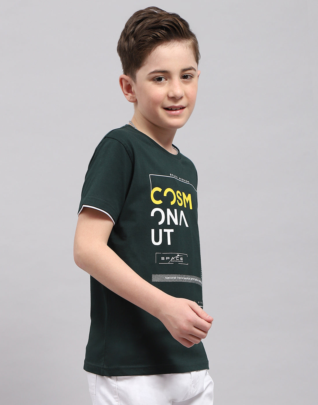 Boys Green Printed Round Neck Half Sleeve T-Shirt