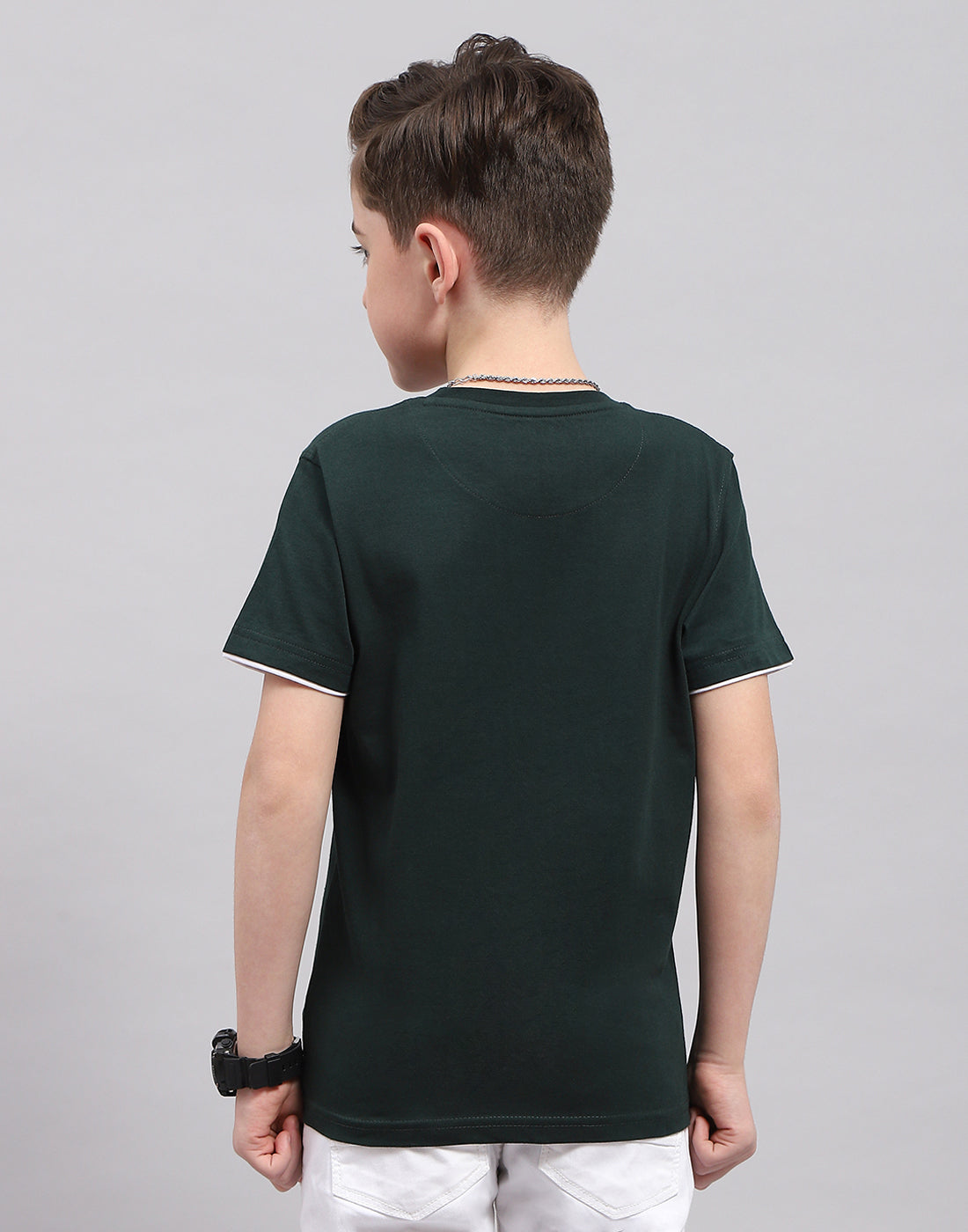 Boys Green Printed Round Neck Half Sleeve T-Shirt