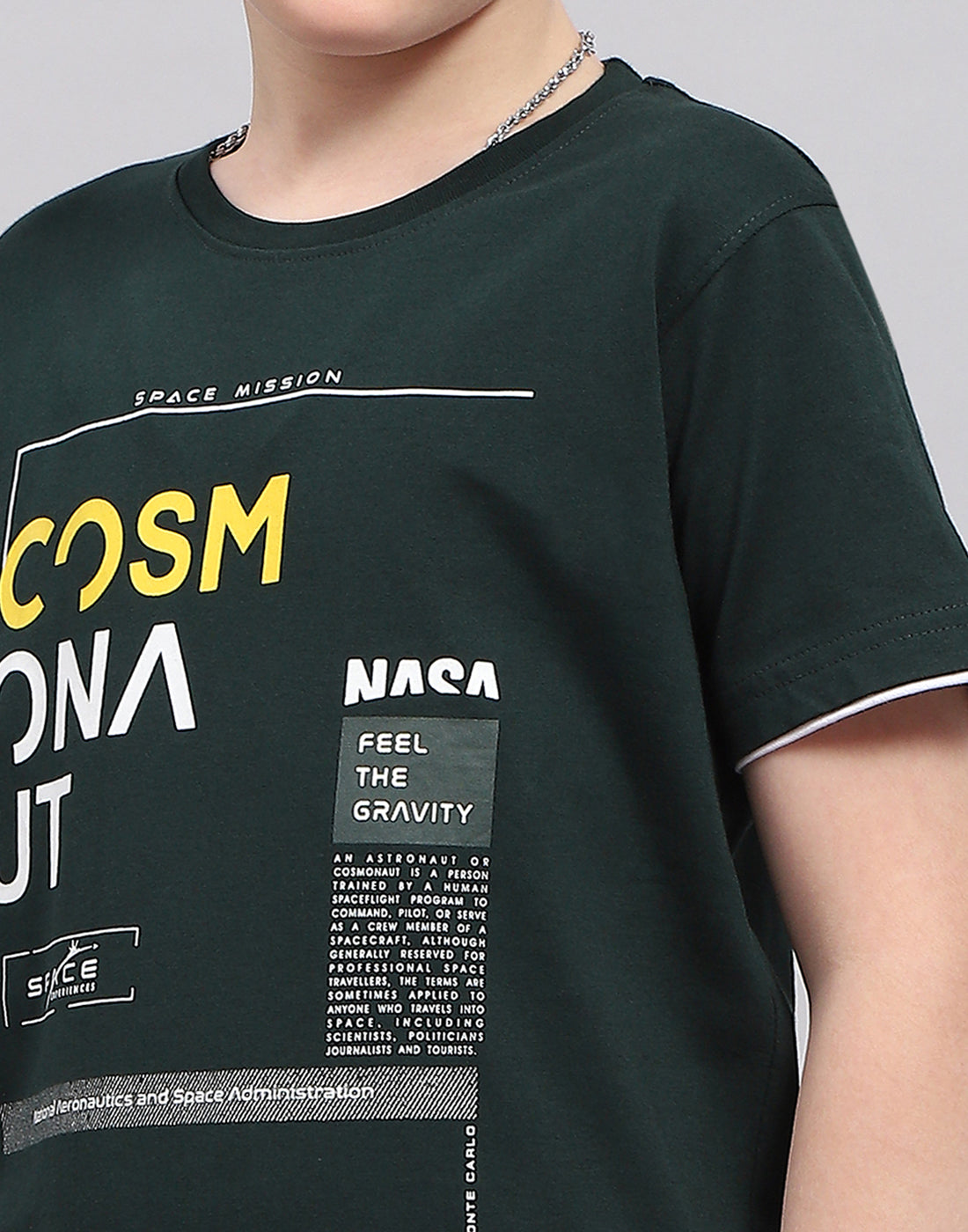 Boys Green Printed Round Neck Half Sleeve T-Shirt