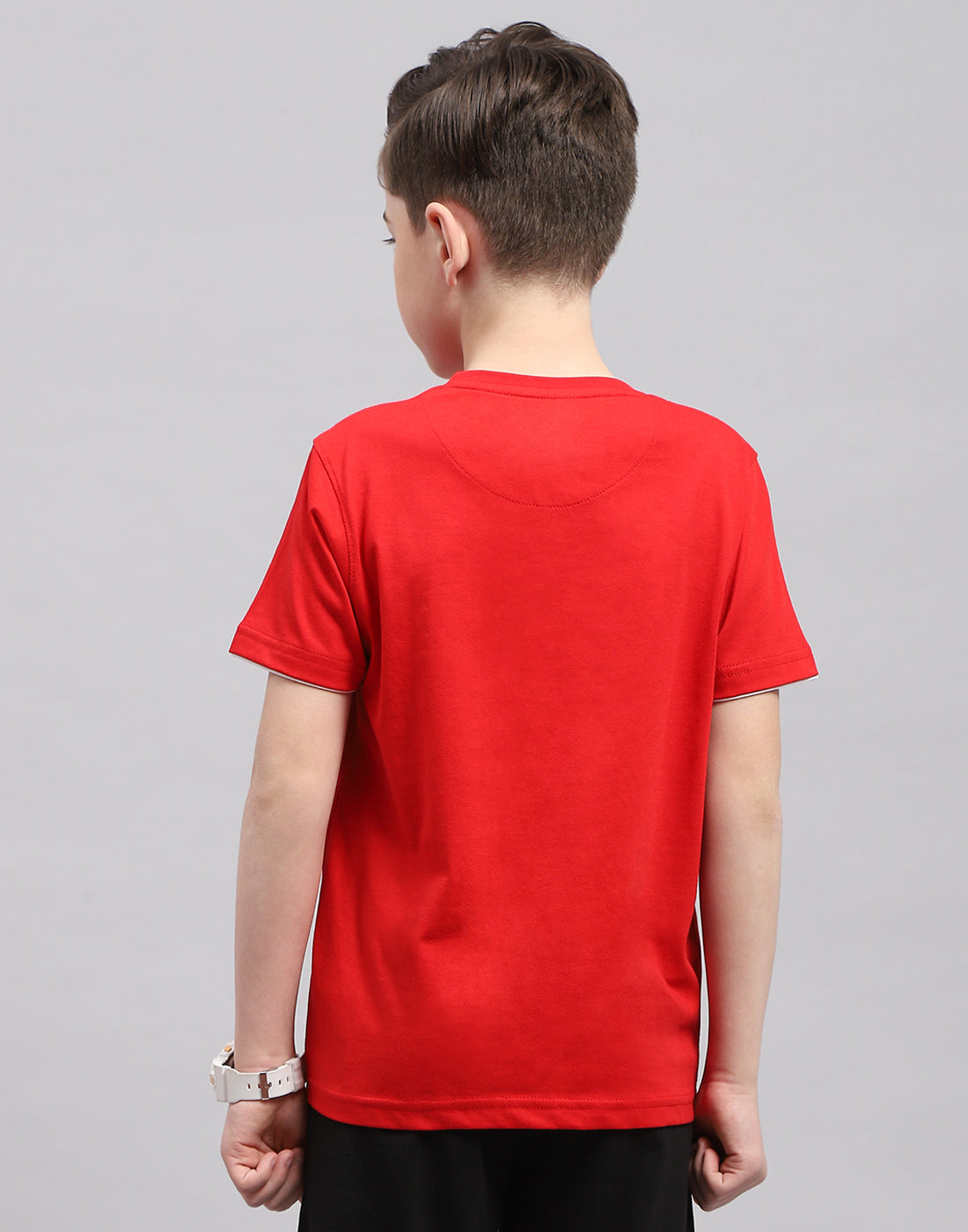 Boys Red Printed Round Neck Half Sleeve T-Shirt