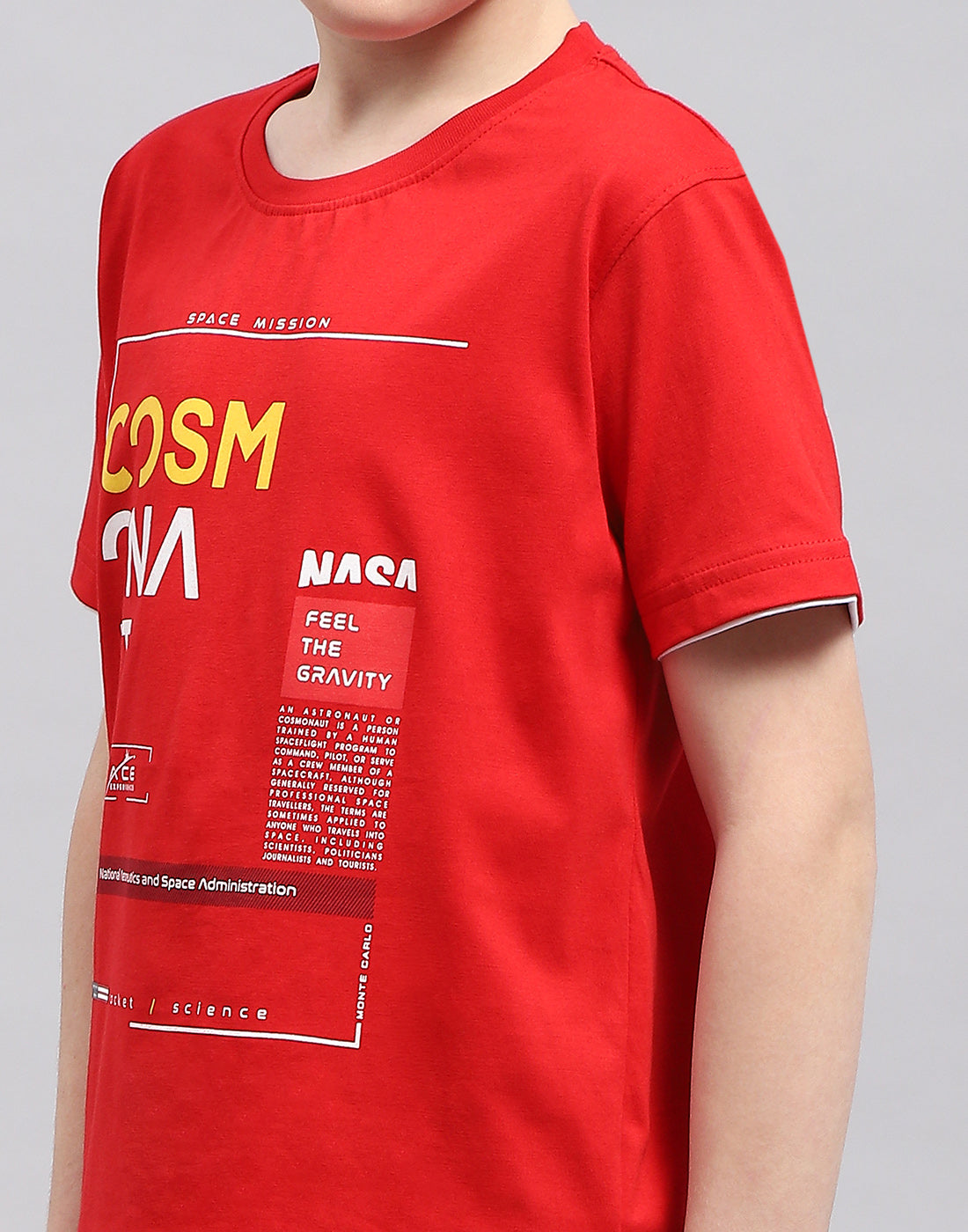 Boys Red Printed Round Neck Half Sleeve T-Shirt