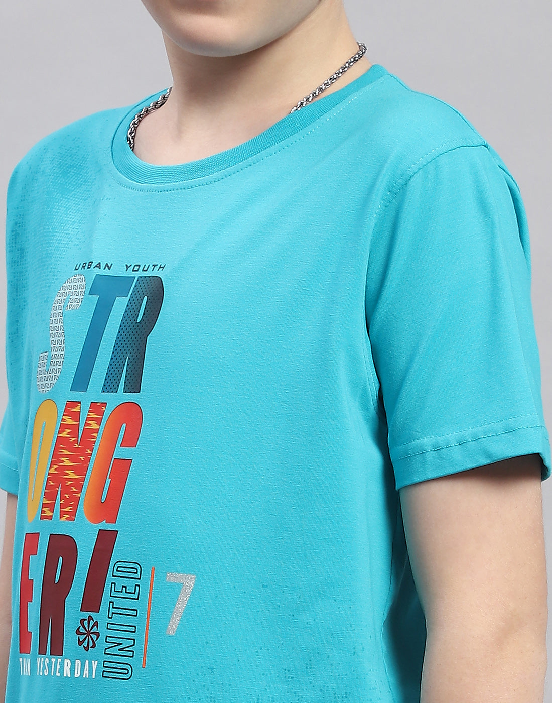 Boys Blue Printed Round Neck Half Sleeve T-Shirt