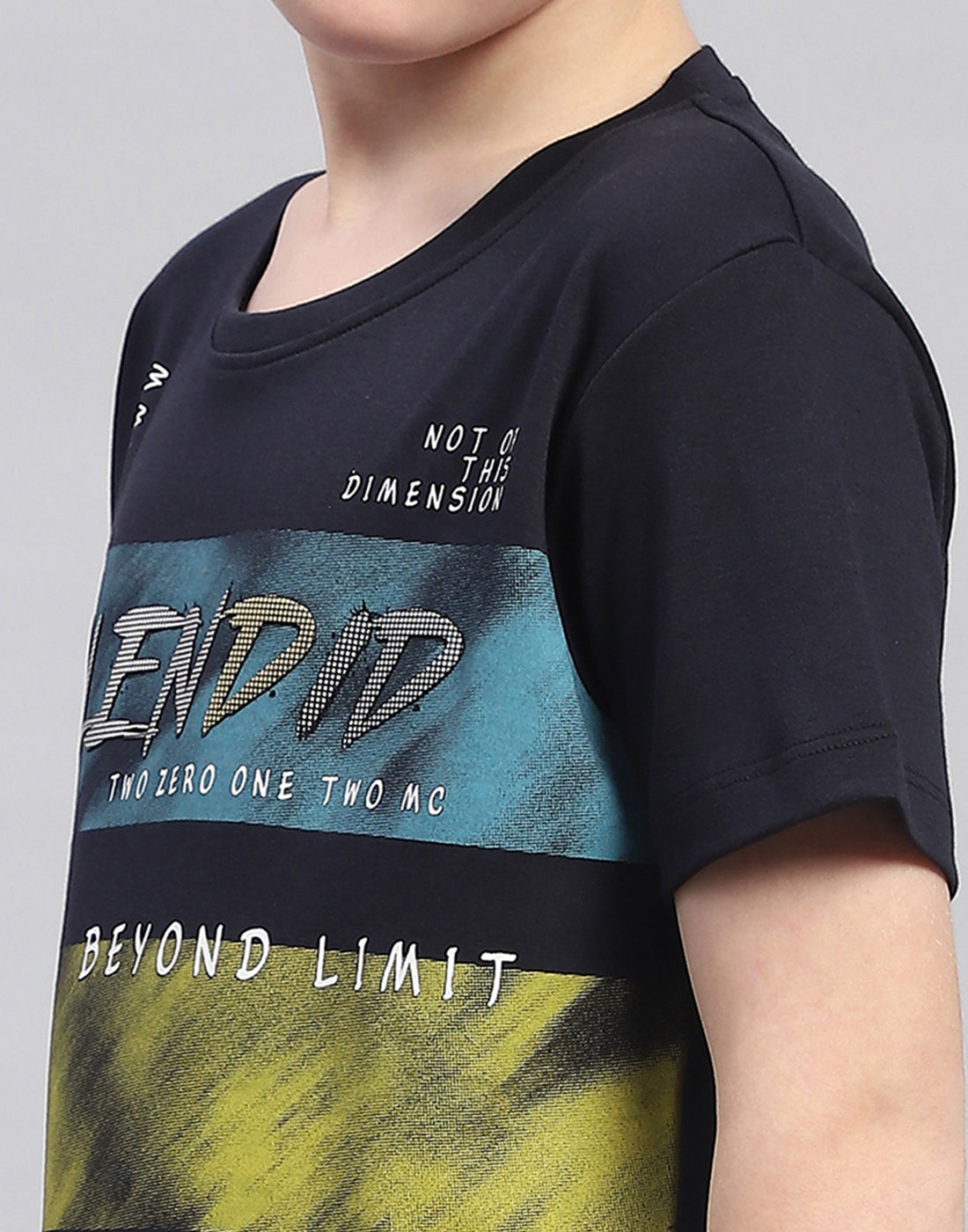 Boys Navy Blue Printed Round Neck Half Sleeve T-Shirt