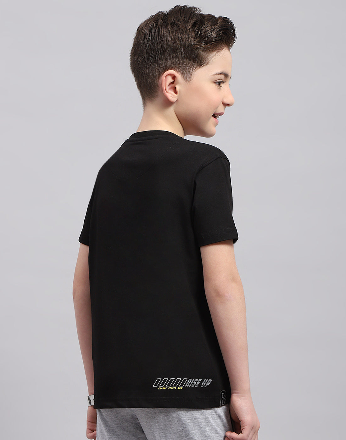 Boys Black Printed Round Neck Half Sleeve T-Shirt