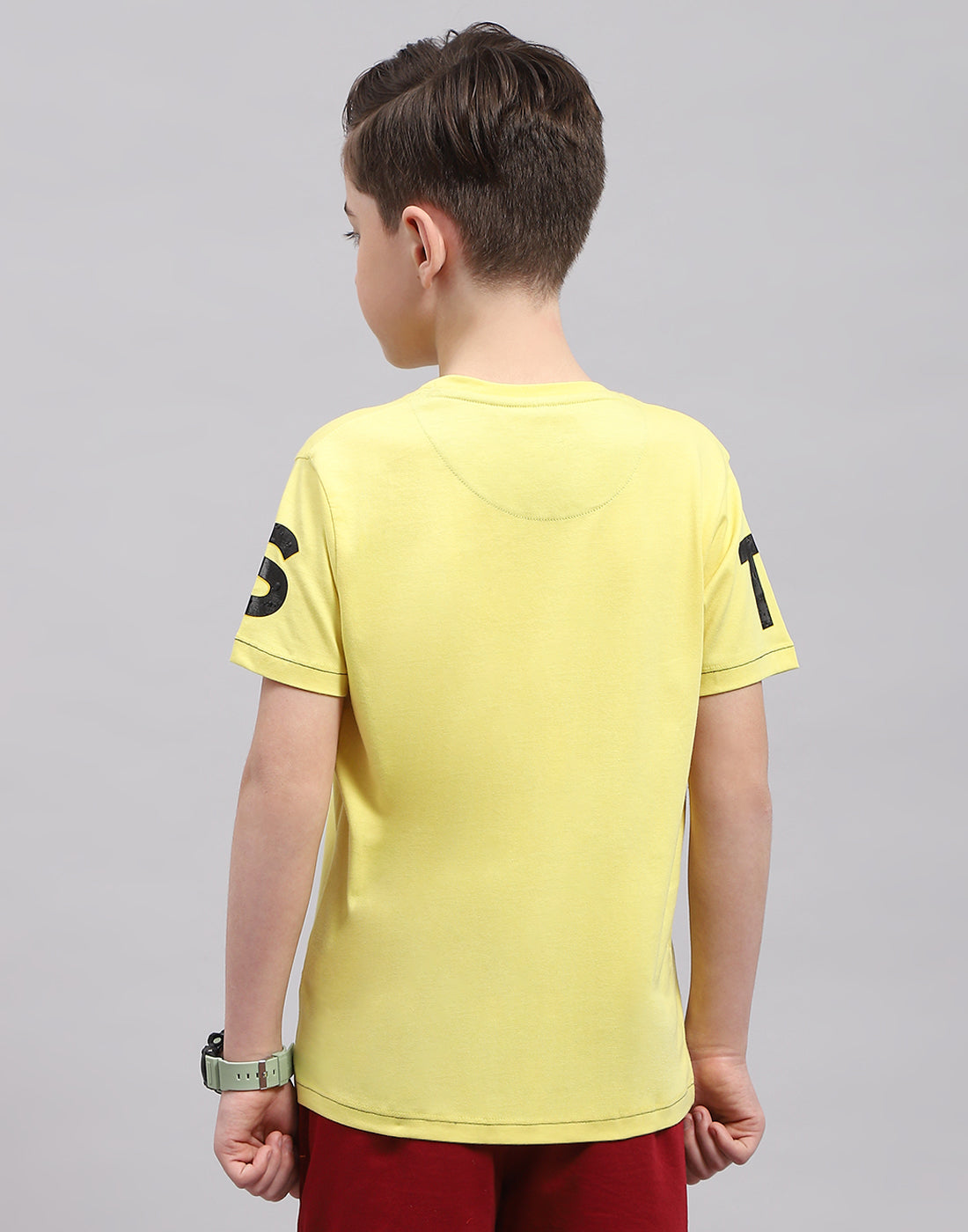 Boys Yellow Printed Round Neck Half Sleeve T-Shirt