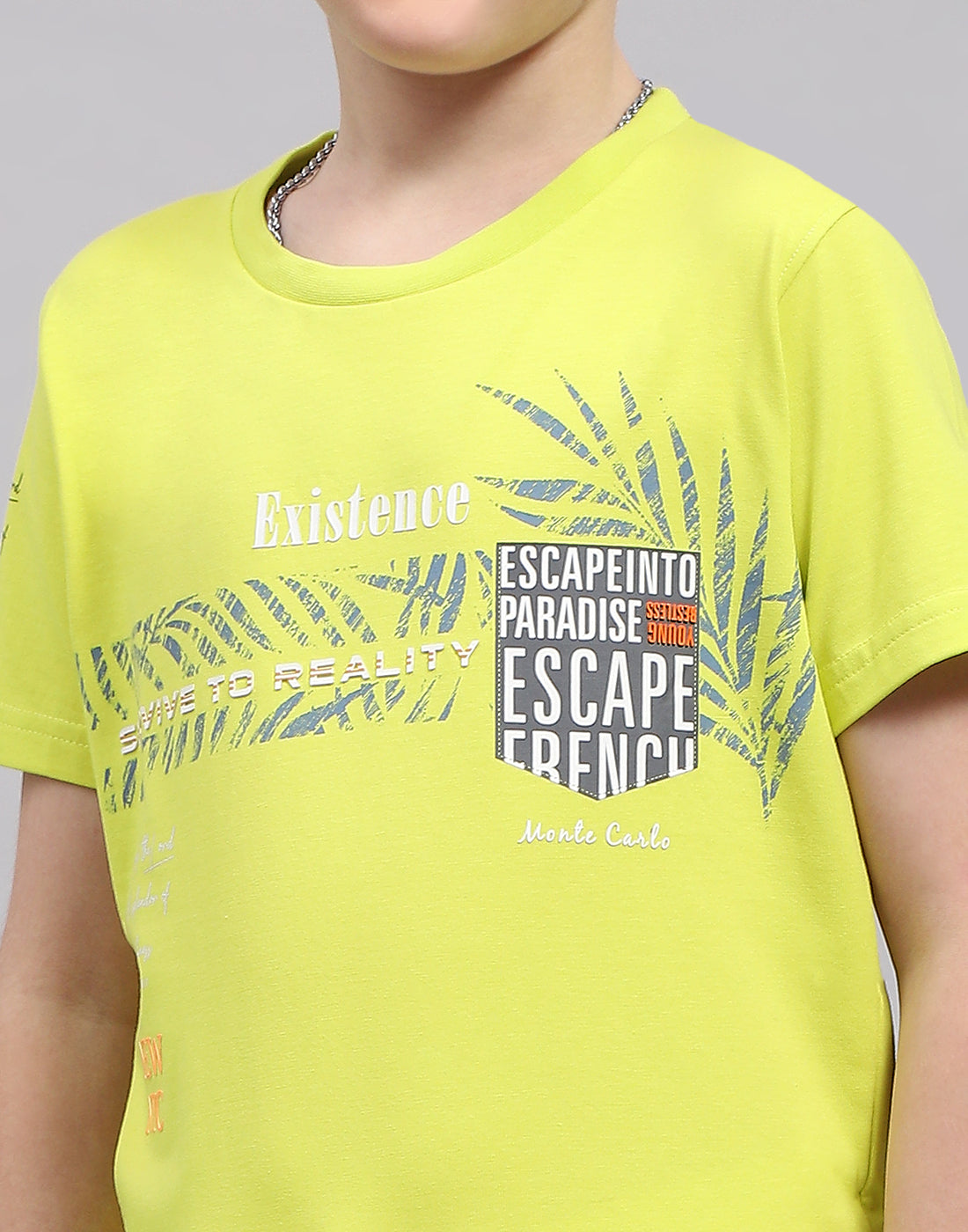 Boys Lime Green Printed Round Neck Half Sleeve T-Shirt