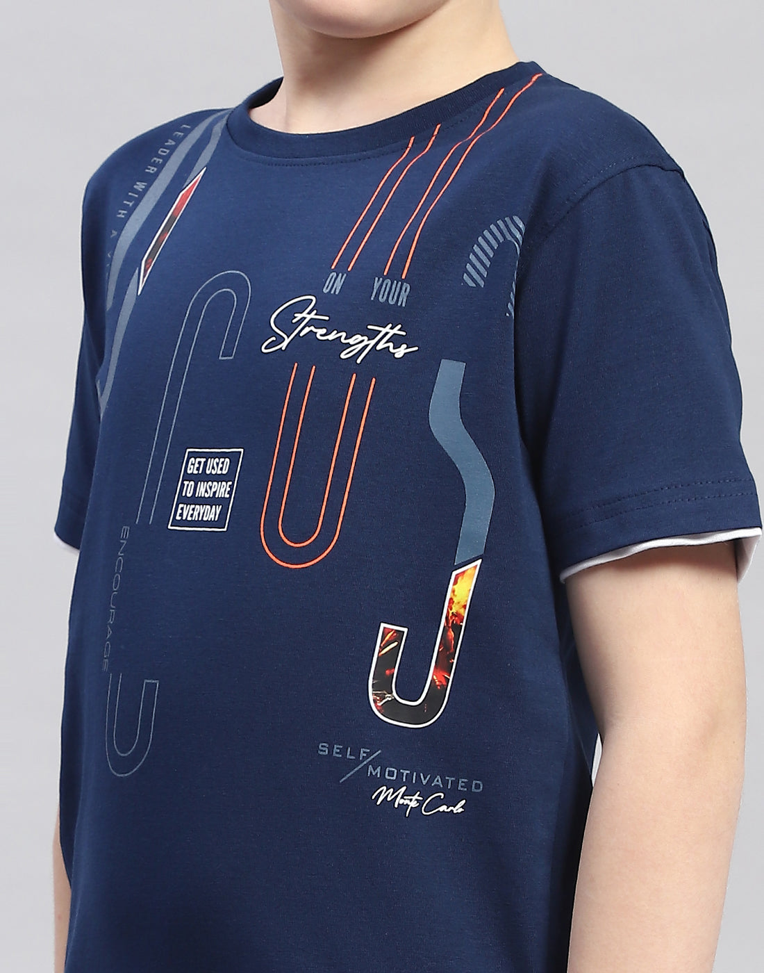 Boys Navy Blue Printed Round Neck Half Sleeve T-Shirt