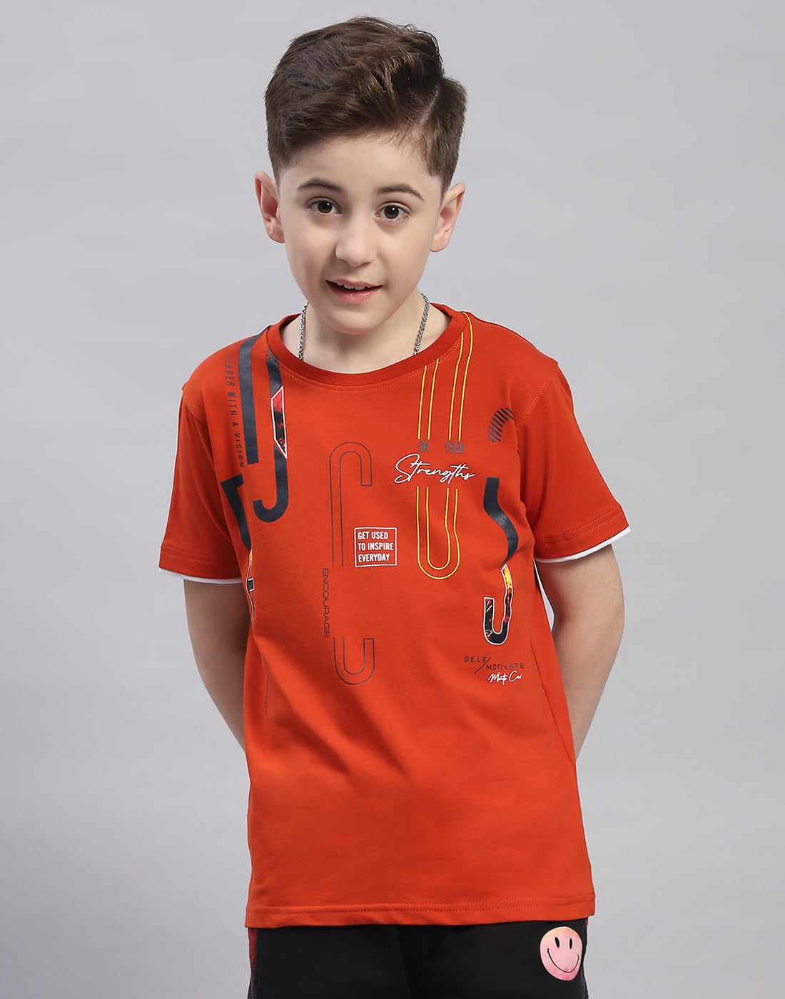 Boys Rust Printed Round Neck Half Sleeve T-Shirt