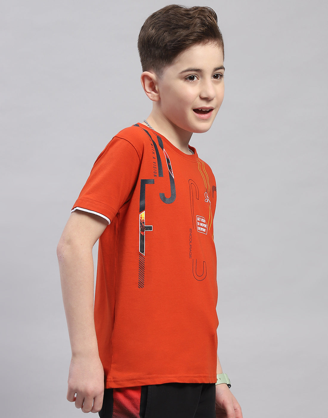 Boys Rust Printed Round Neck Half Sleeve T-Shirt