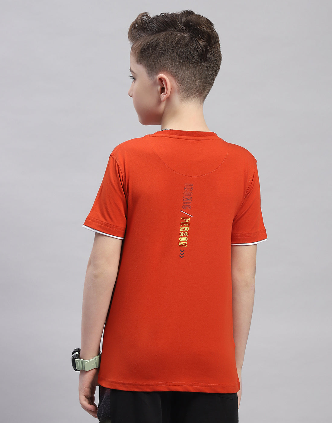 Boys Rust Printed Round Neck Half Sleeve T-Shirt