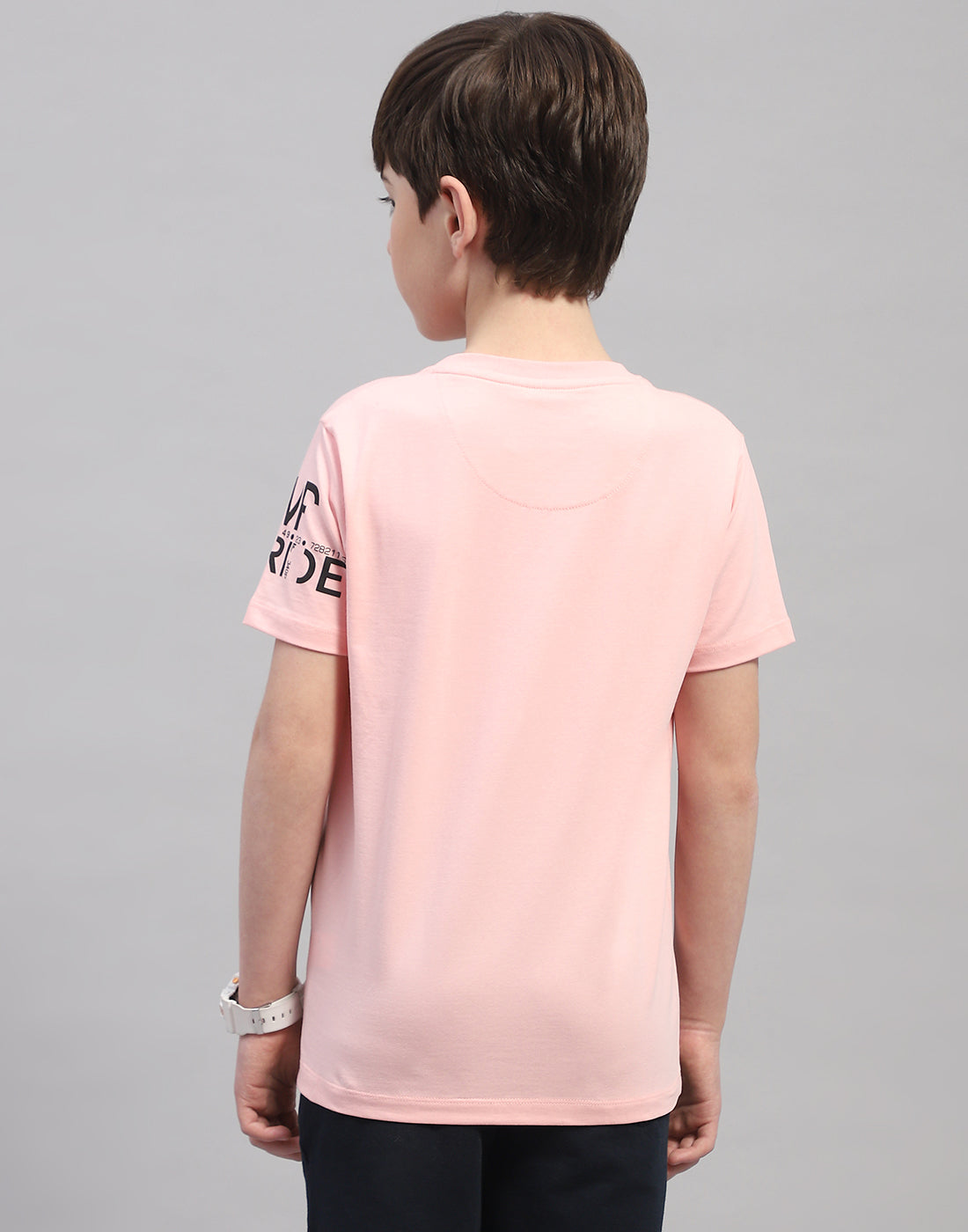 Boys Pink Printed Round Neck Half Sleeve T-Shirt